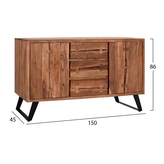 Buffet HM8176 Fansi from solid acacia Wood natural 150x45x86cm