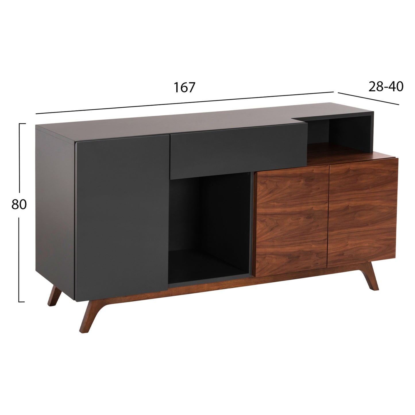BUFFET PREDA HM9747 MDF WITH WALNUT & DARK GREY VENEER COLOR 167x28-40x80Hcm.