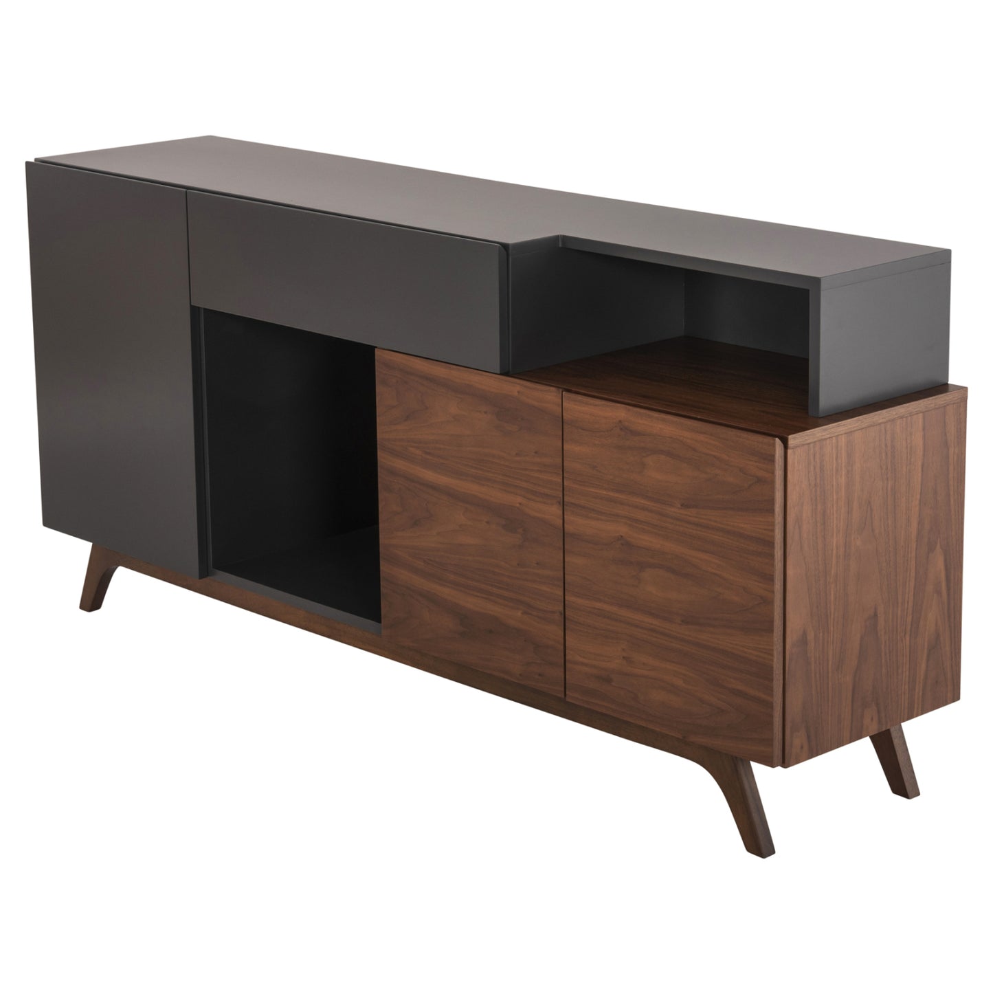 BUFFET PREDA HM9747 MDF WITH WALNUT & DARK GREY VENEER COLOR 167x28-40x80Hcm.