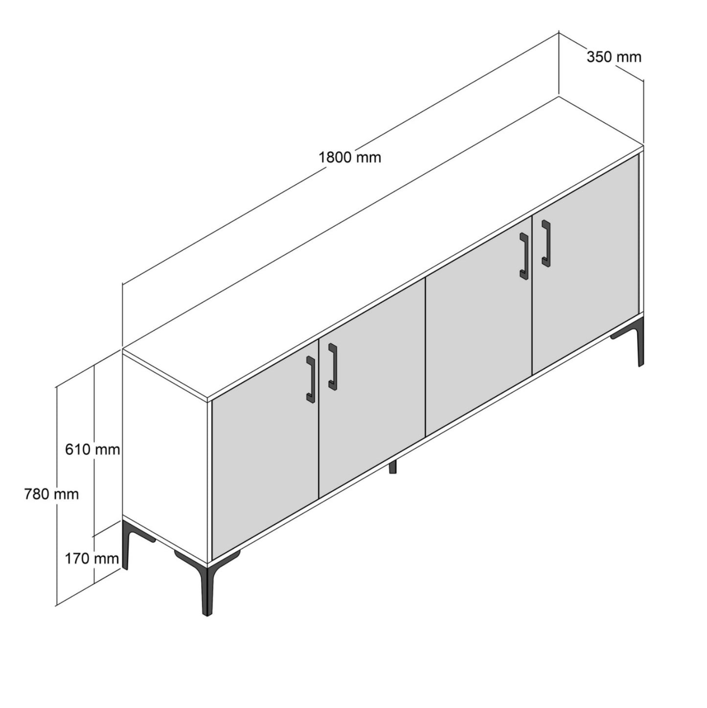 BUFFET HM9428.03 MELAMINE WALNUT WITH BLACK MARBLE-LOOK DOORS 180x35x78Hcm.