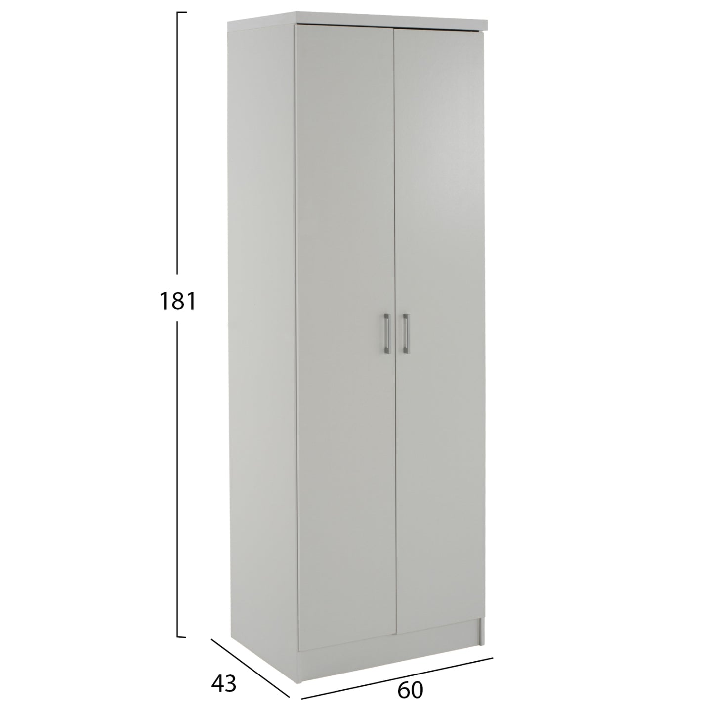 Двукрилен гардероб BAILEY с 3 рафта и меламин 60Χ43Χ181H cm