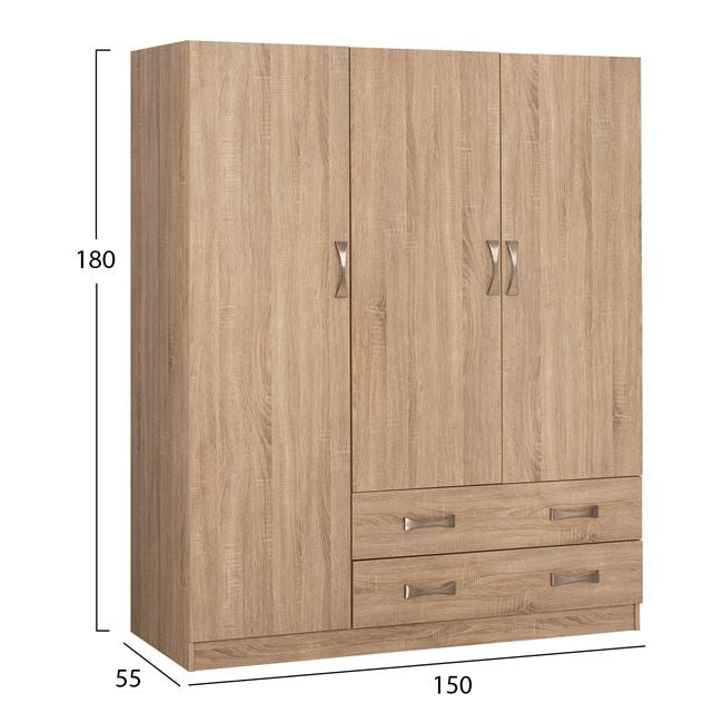Шкаф с 3 Врати и 2 Чекмеджета Sonama 150x55x180cm