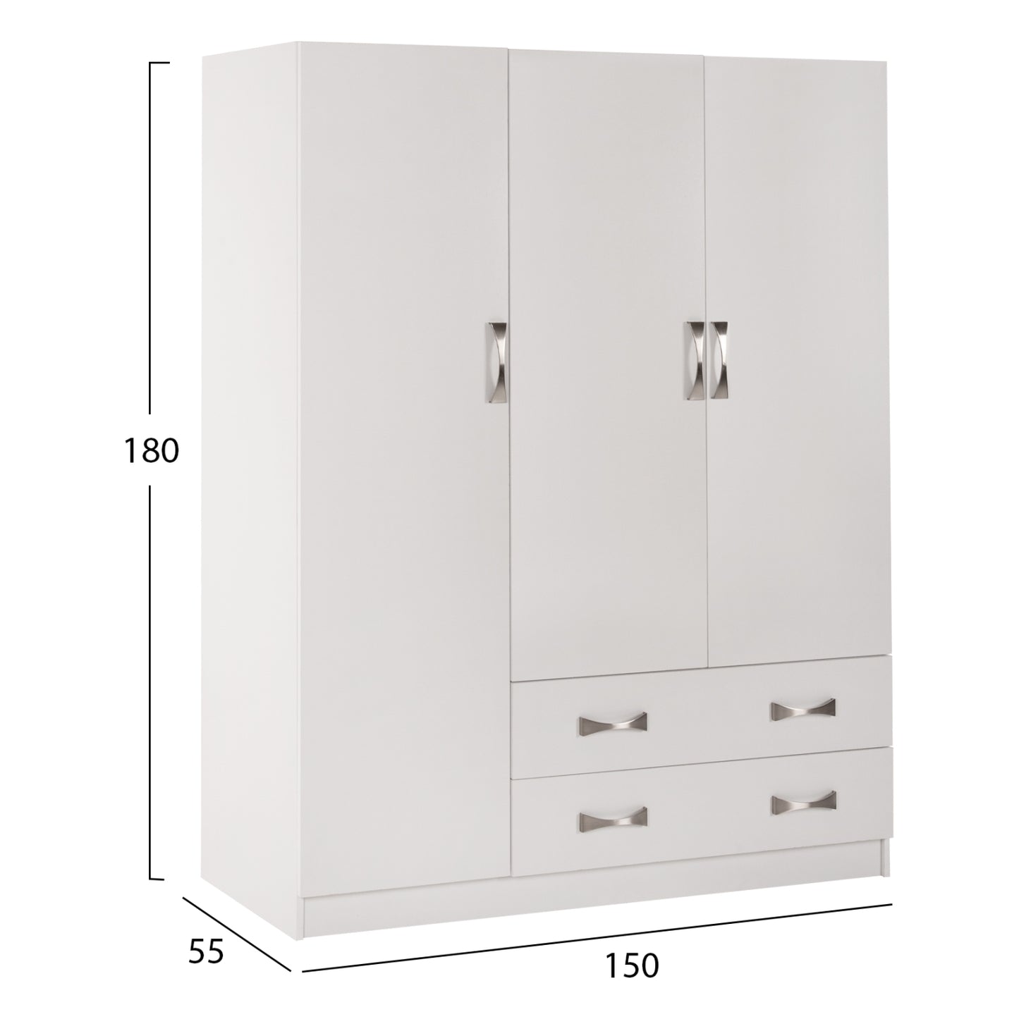 Практичен Шкаф с 3 Врати и 2 Чекмеджета 150X55Χ180Hcm