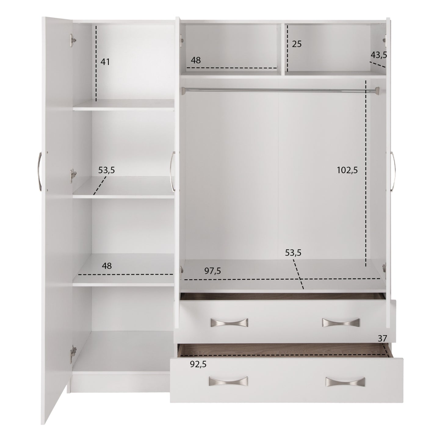 Практичен Шкаф с 3 Врати и 2 Чекмеджета 150X55Χ180Hcm