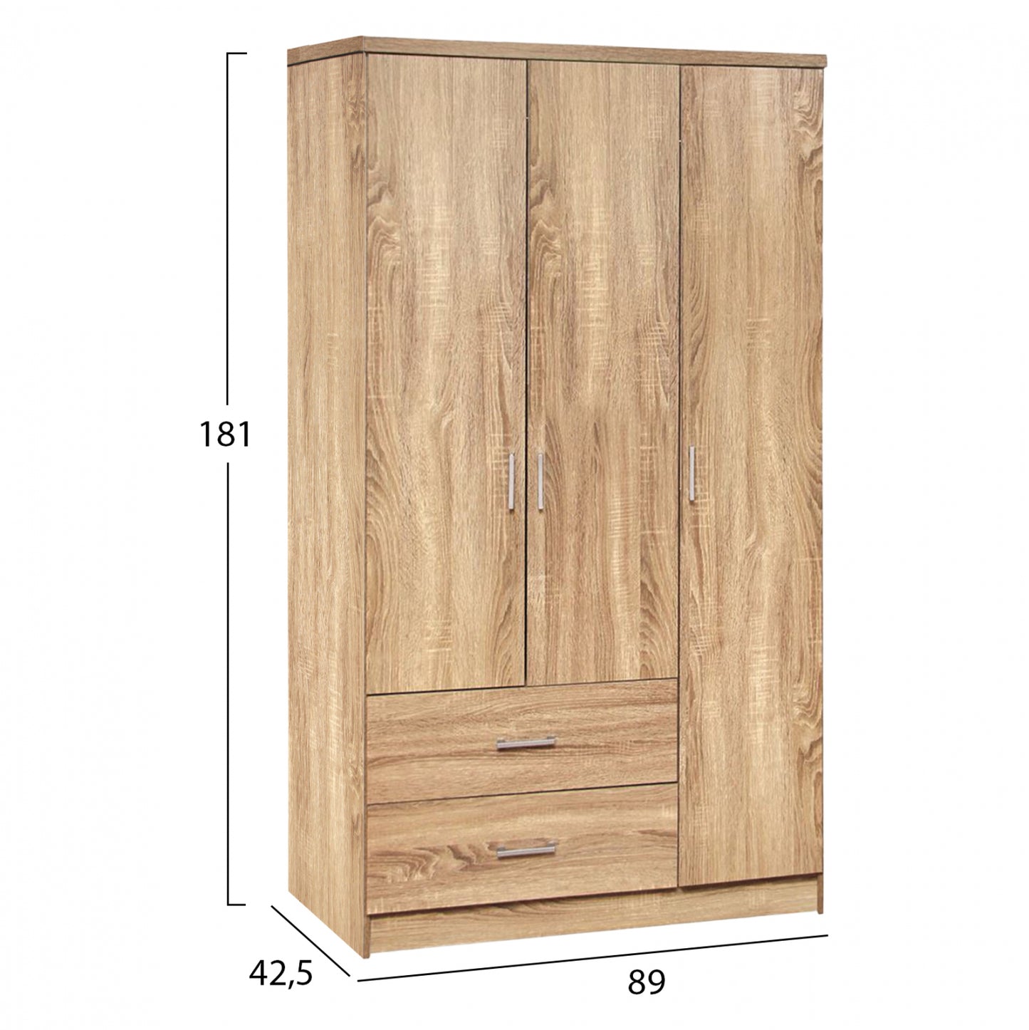 Шкаф с 3 Врати и 2 Шкафчета Sonama 89x42,5x181