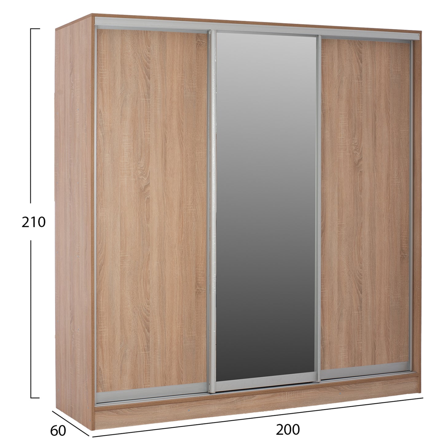 Шкаф с плъзгащи врати и огледало Сонома Дъб 200x60x210