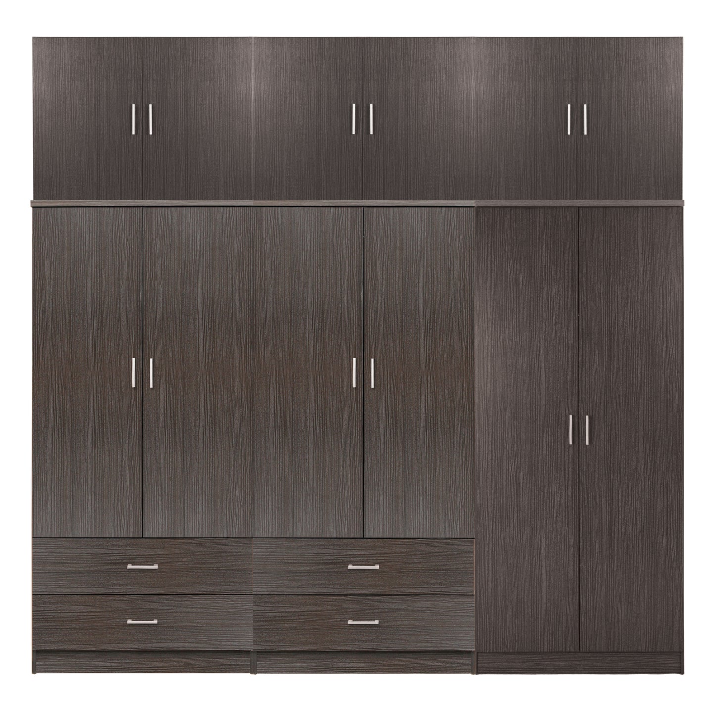 WARDROBE REINA HM21063.01 6-LEAF-4 DRAWERS-UPPER CABINET-MELAMINE IN ZEBRANO 240x43x241Hcm. image 1