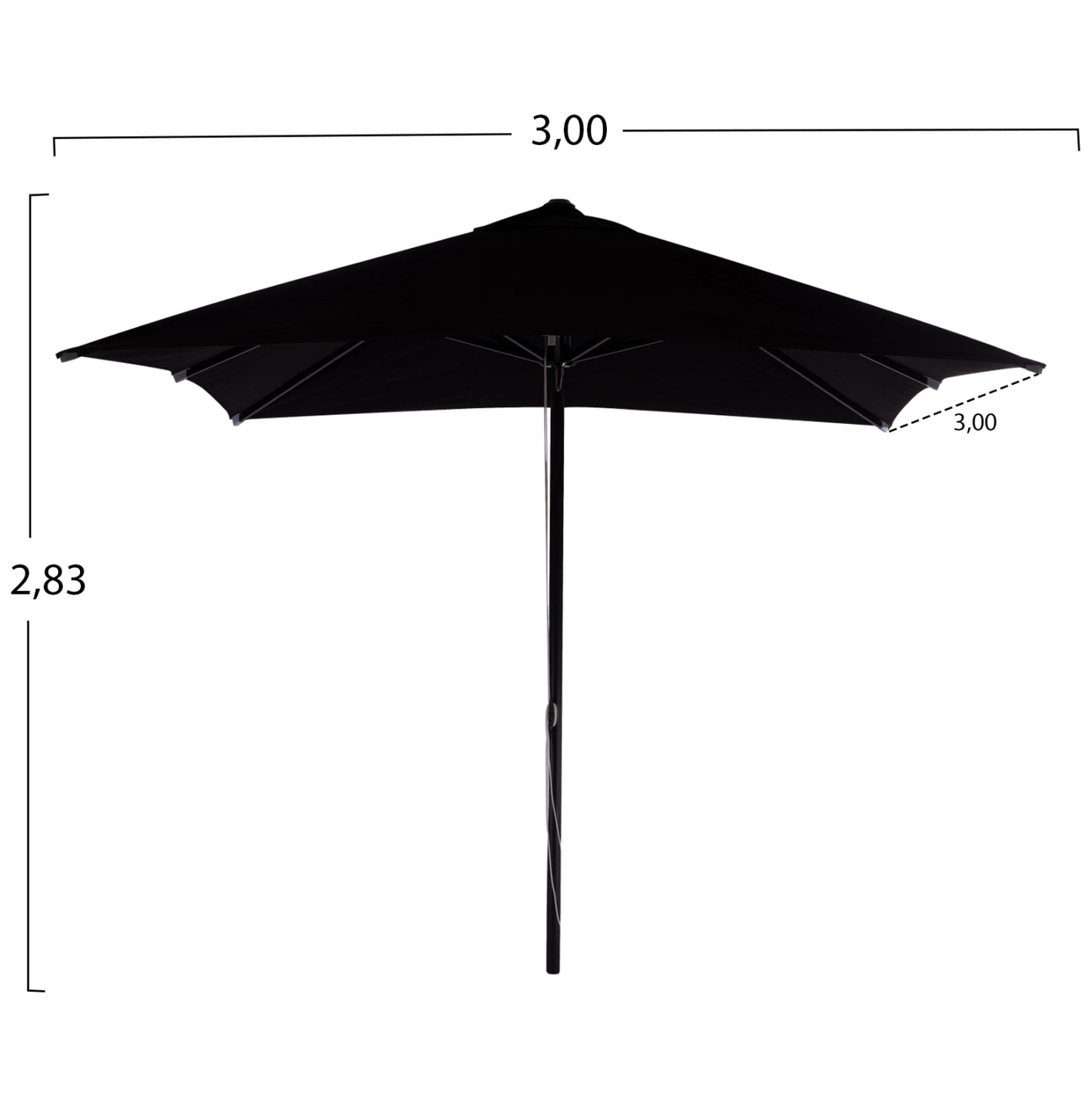 PROFESSIONAL 3x3x2,83M ALUMINUM UMBRELLA WITH ACRYLIC CLOTH IN BLACK SHADE HM6026.03