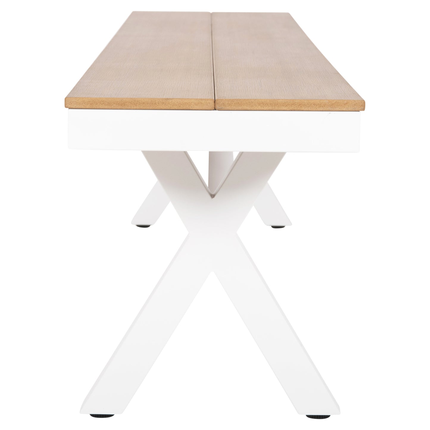 ALUMINUM BENCH TAWNEE HM6038.02 WHITE WITH POLYWOOD SEAT IN NATURAL WOOD COLOR 150x36x45Hcm.