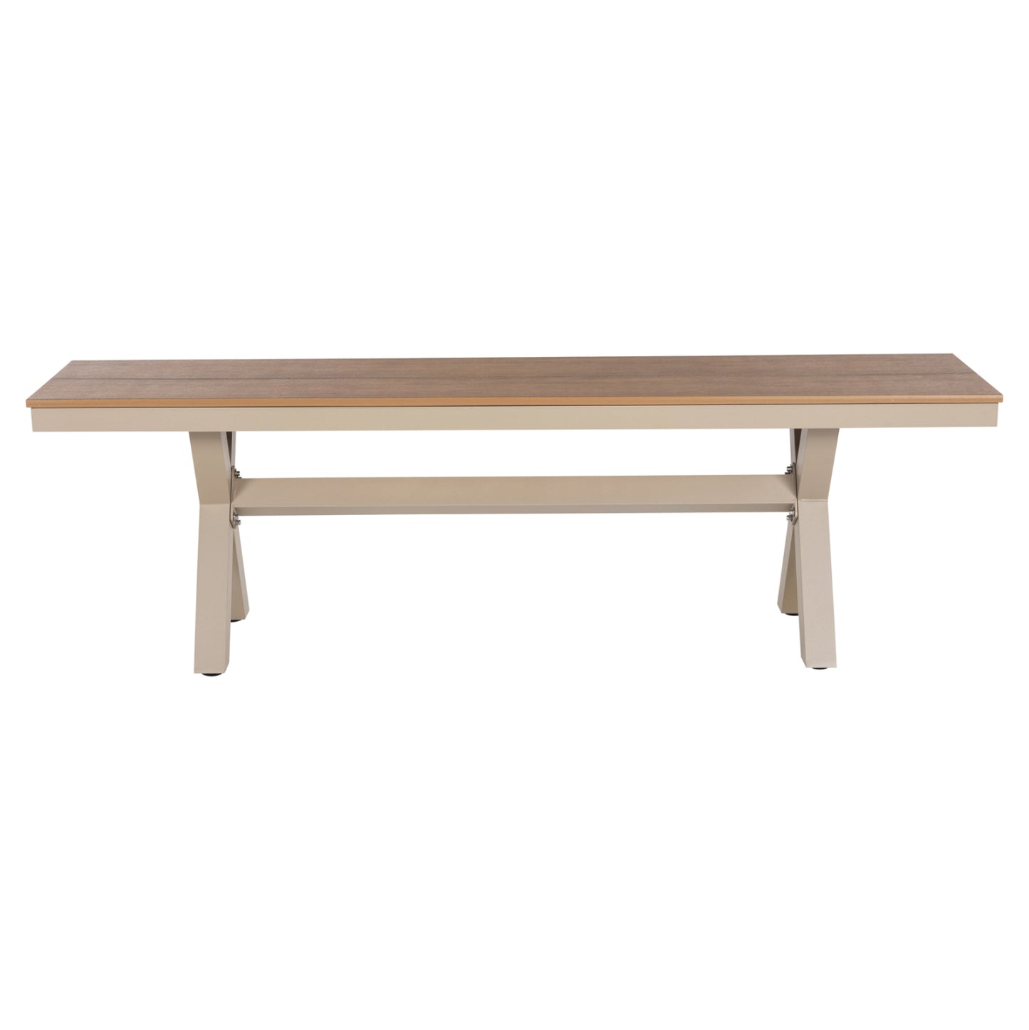 ALUMINUM BENCH TAWNEE HM6038.04 CHAMPAGNE COLOR- POLYWOOD SEAT IN NATURAL WOOD COLOR 150x36x45Hcm.