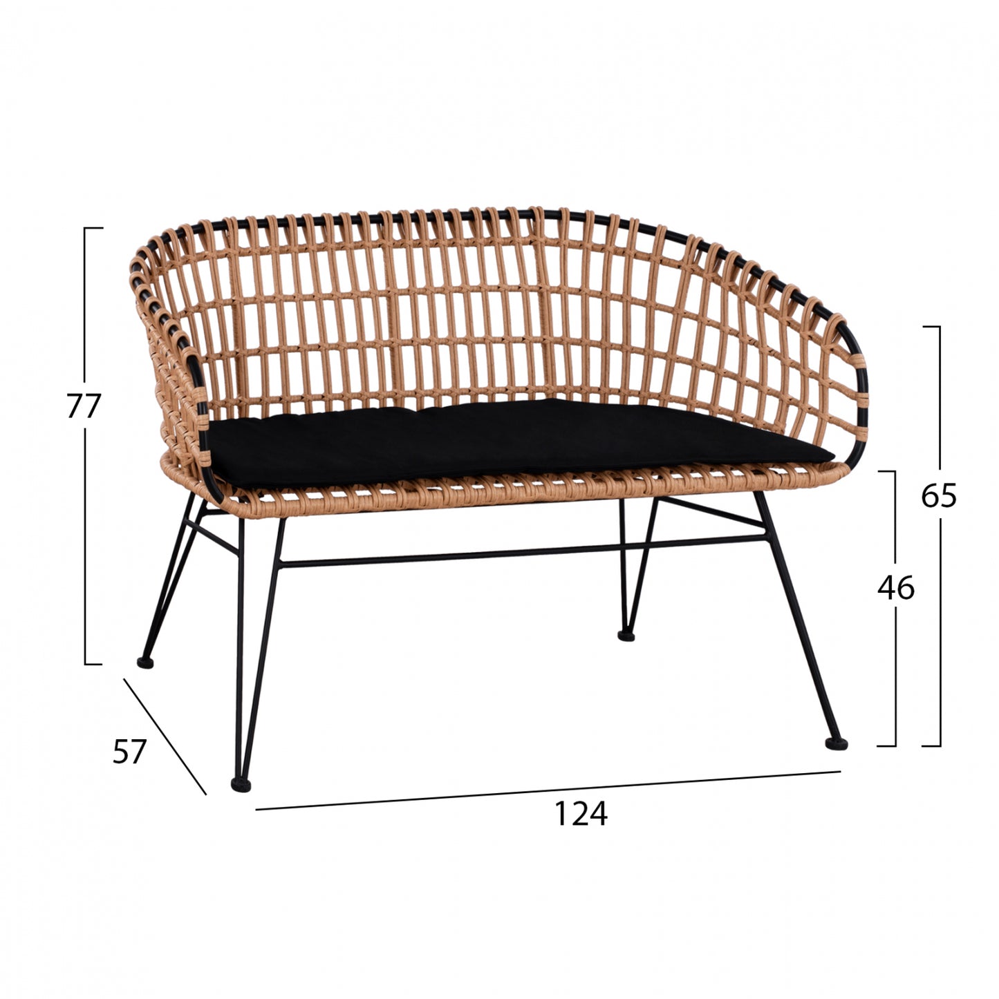 Metallic Bence Allegra HM5692 with wicker Black-Beige 124x57x77cm