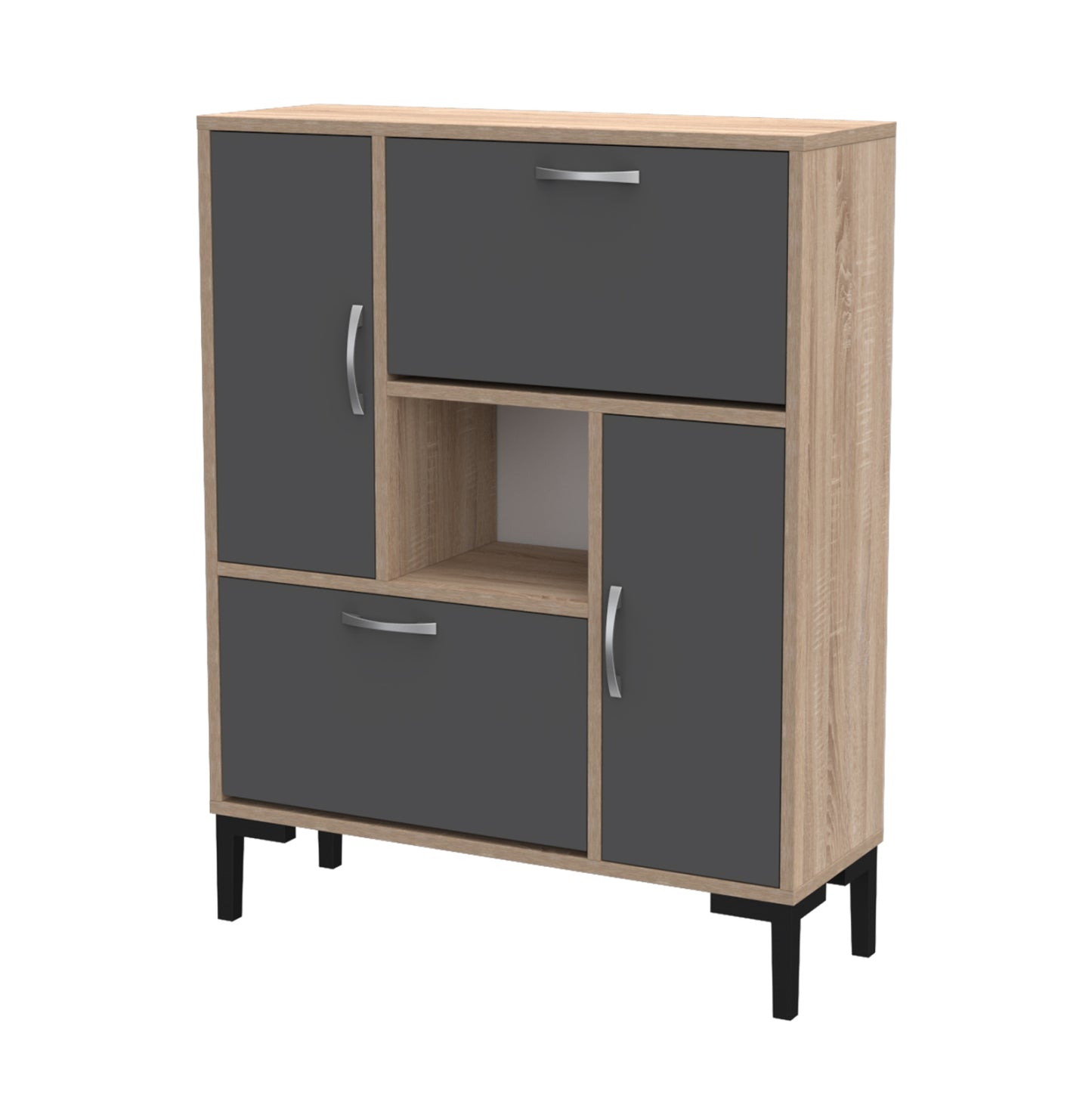 SHOE CABINET MEDY HM18187.01 MELAMINE IN ANTHRACITE & SONAMA-BLACK LEGS 85x30x108.5Hcm. image 1