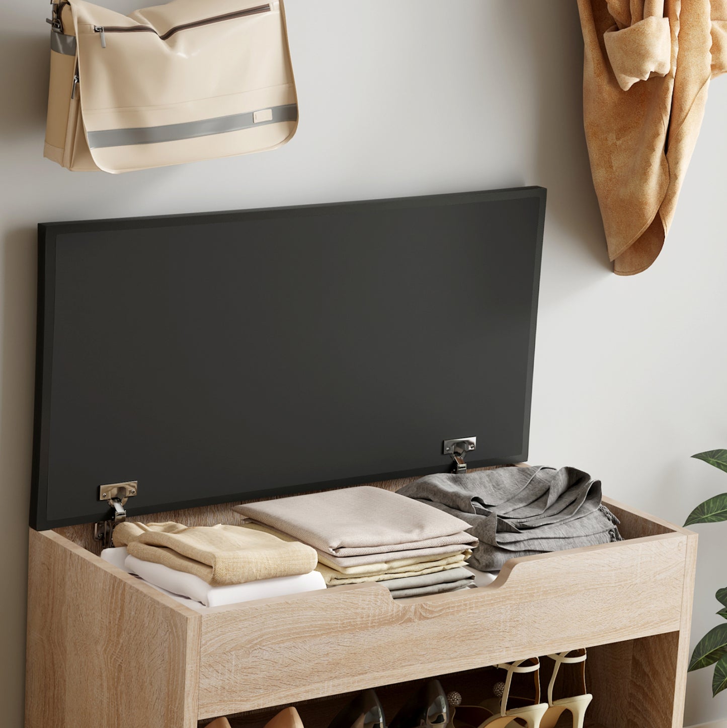SHOE RACK WITH SEAT ROMIR HM2477.01 MELAMINE IN SONAMA-BROWN SEAT 60x30x44Hcm.