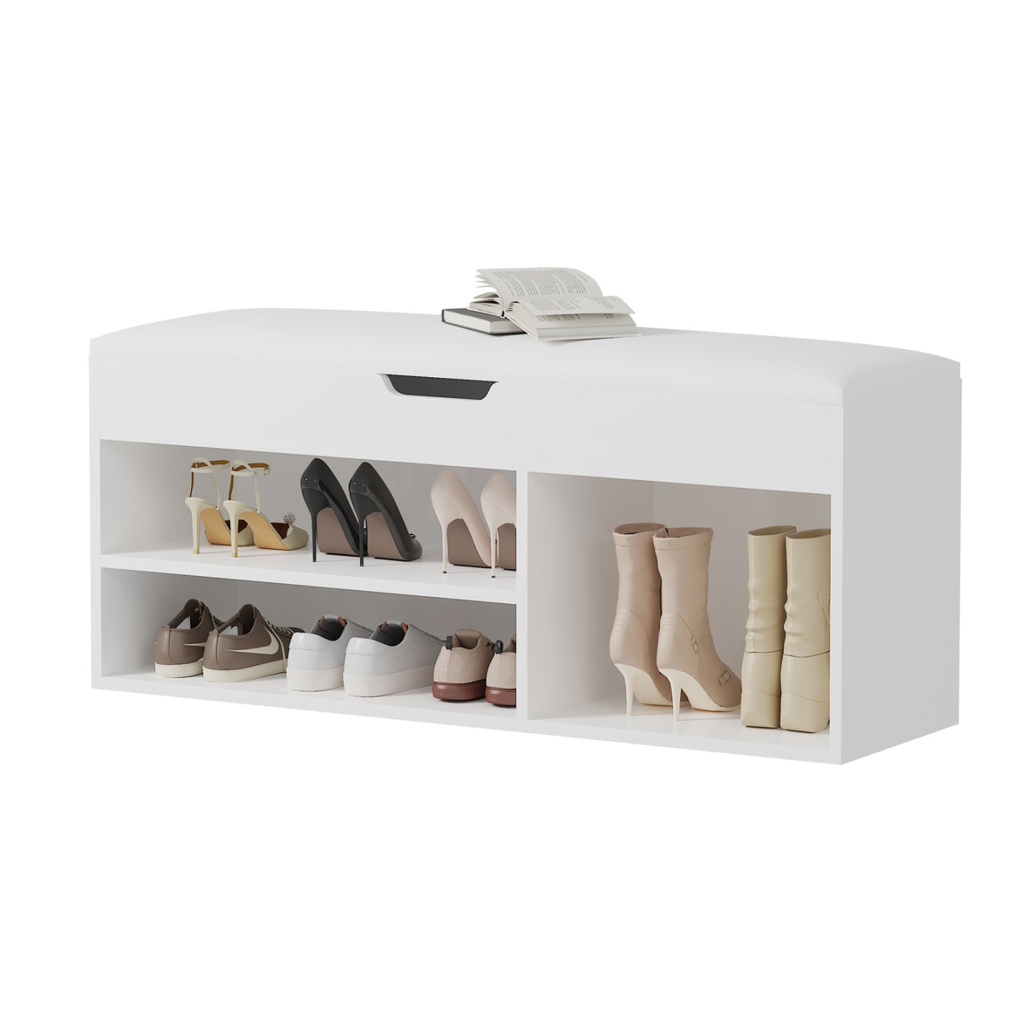 SHOE RACK WITH SEAT ROMIR HM2478.03 MELAMINE IN WHITE-WHITE SEAT 100x30x44Hcm. image 1