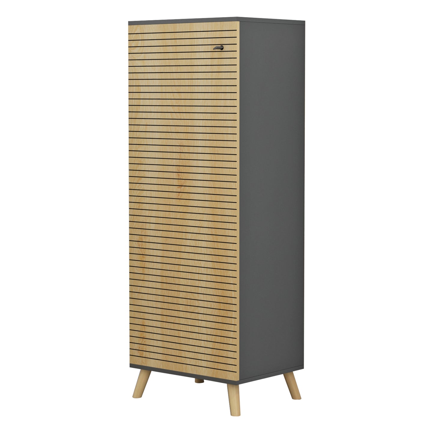 SHOE CABINET ALVARO HM8954.15 MELAMINE IN ANTHRACITE-NATURAL WOOD 50Χ38Χ135Hcm.