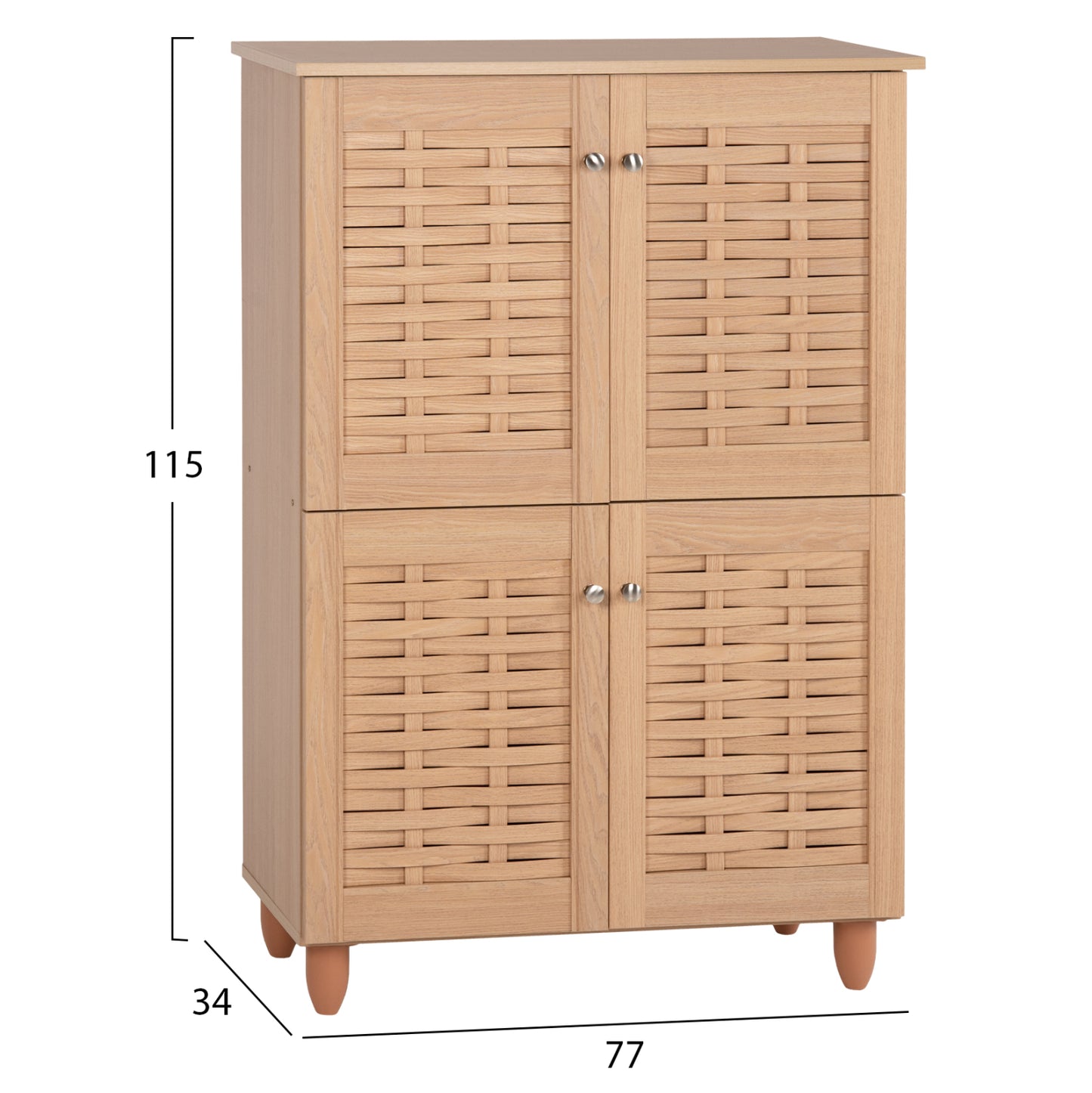 SHOE CABINET KABIRA HM2210.09 4-DOOR MELAMINE IN OAK COLOR 77x34x115Hcm.