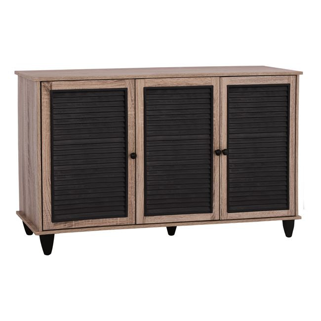 Shoe Cabinet 3 Door MCKENNA HM2267.02 melamine Sonama - black color 112x30x68,5 cm image 1