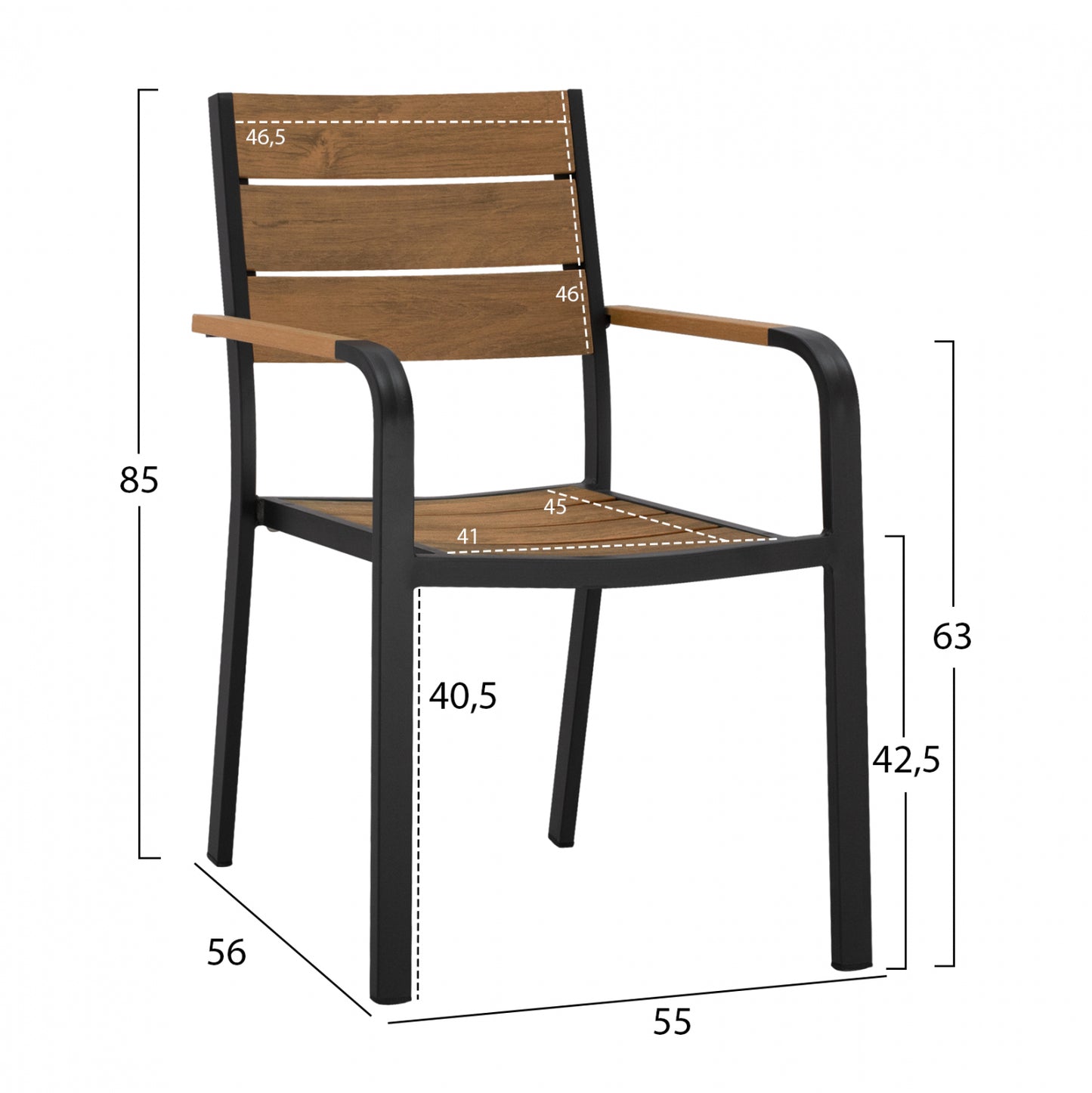 Aluminum Armchair Grey with Polywood HM5127.02 55x56x85 cm.