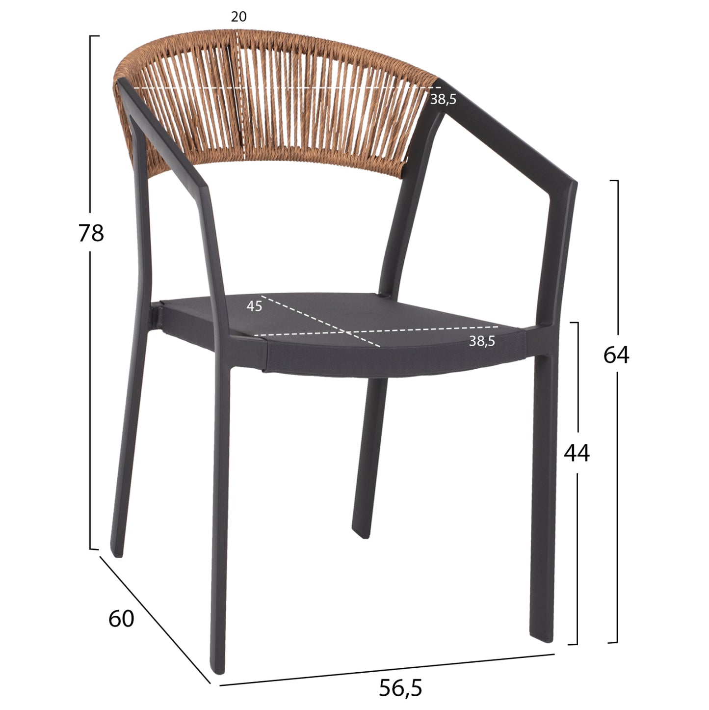 Стилно Алуминиево Кресло с Ратанова Подложка 56,5x58x79Hcm