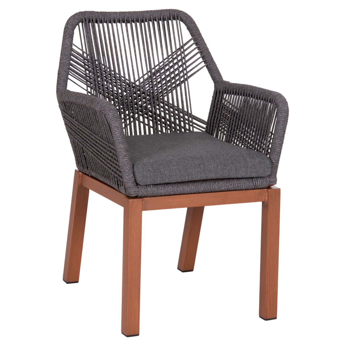 DINING ARMCHAIR HOWARD HM5543.11 BROWN ALUMINUM--ROPE & CUSHION GREY 57.5x62x84Hcm. image 1