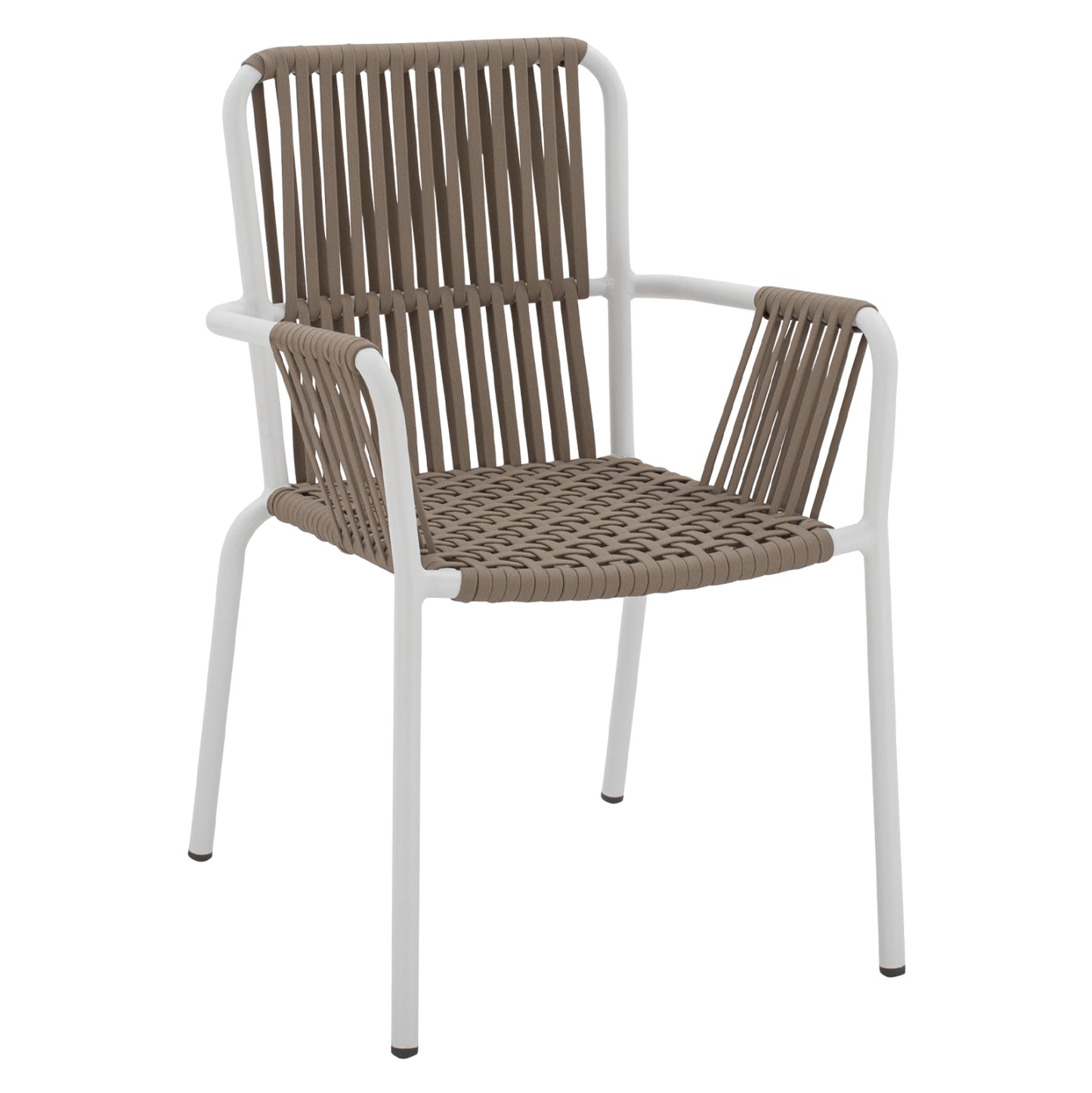 WHITE ALUMINUM ARMCHAIR WITH WIDE ROPE CAPPUCCINO HM5784.01 56x58x85 cm. image 1