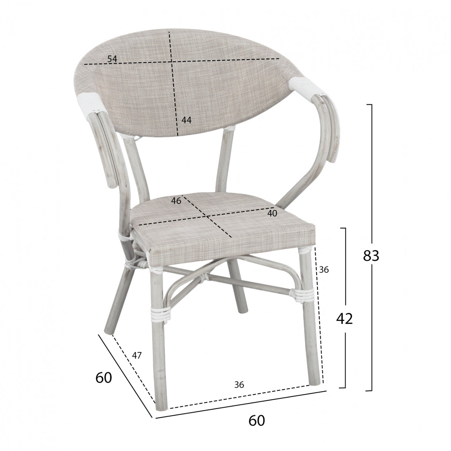 Armchair aluminum Bamboo Look Grey Patina with textline HM5108 57x57x83cm