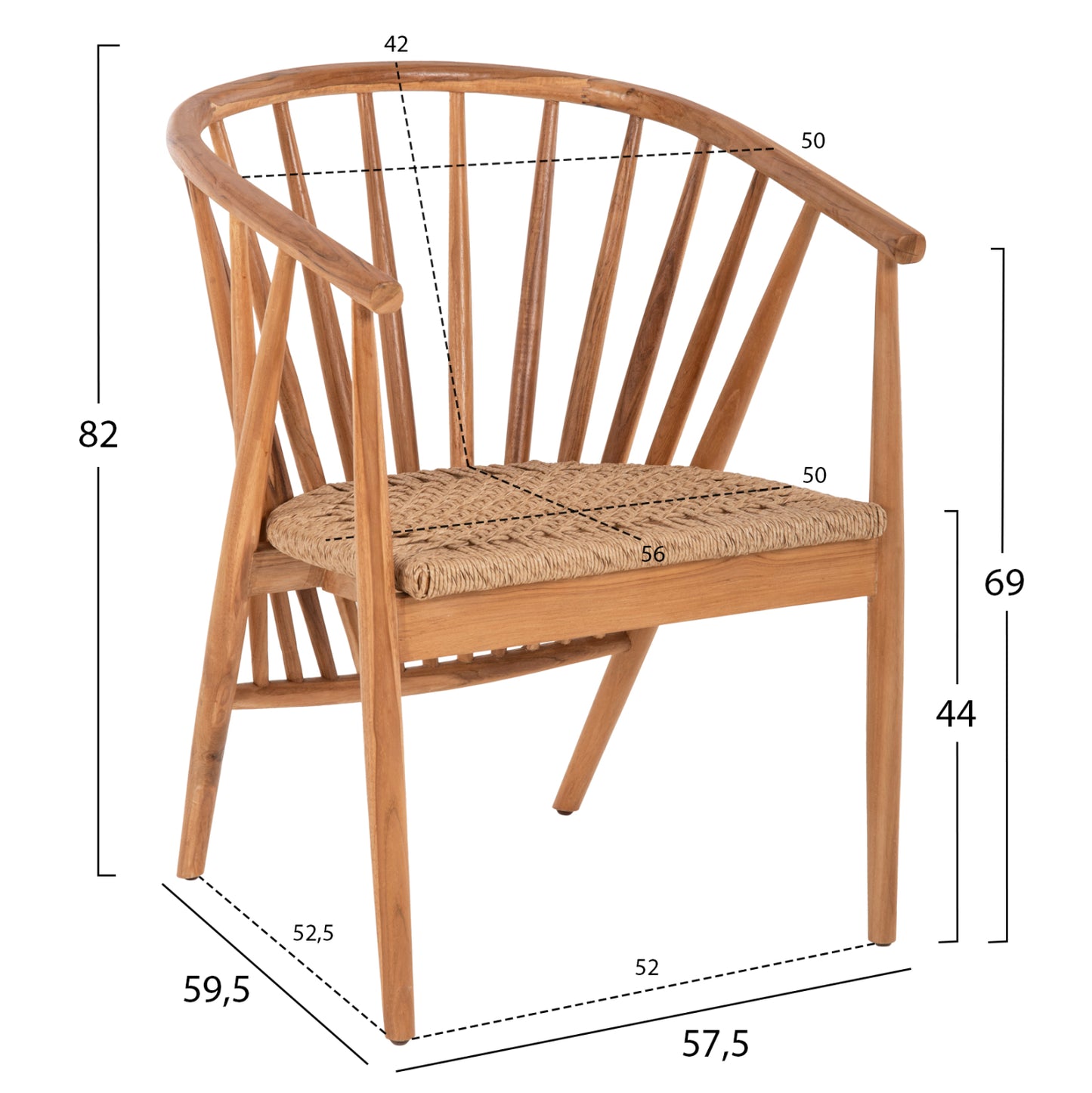 Армchair Permaine от Тик Дърво с Впечатляващ Дизайн 57.5x59.5x82Hcm
