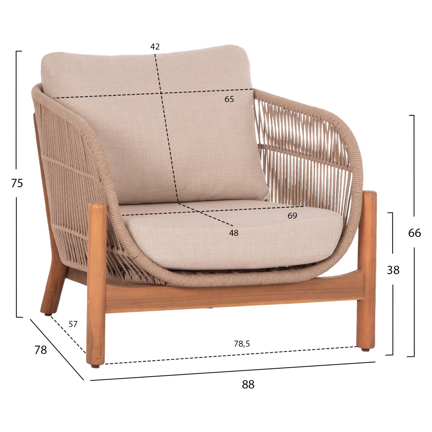 Открито Кресло Санжи от Акация и Алуминий 88x78x68-75H см