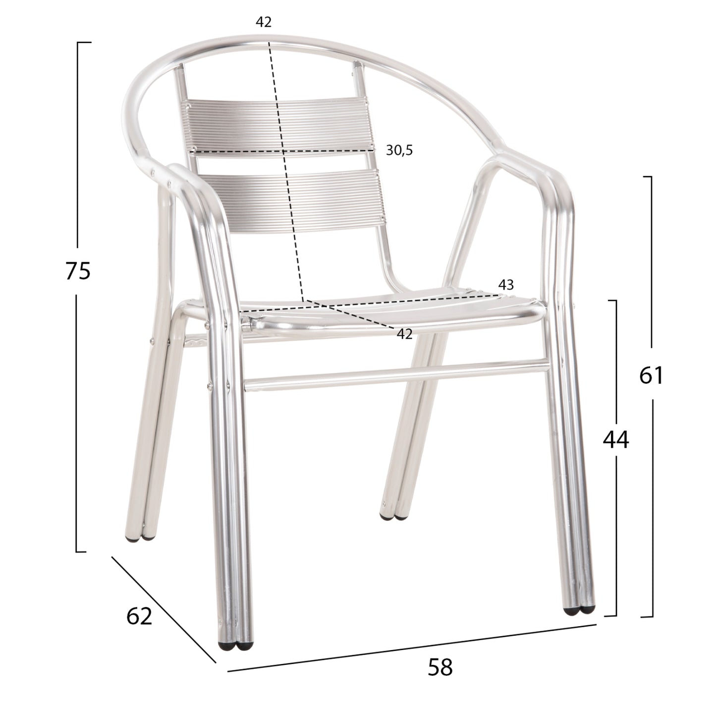 ALUMINUM ARMCHAIR MORIS HM5018 DOUBLE FRAME IN SILVER (METALLIC) COLOR 58x62x75Hcm.