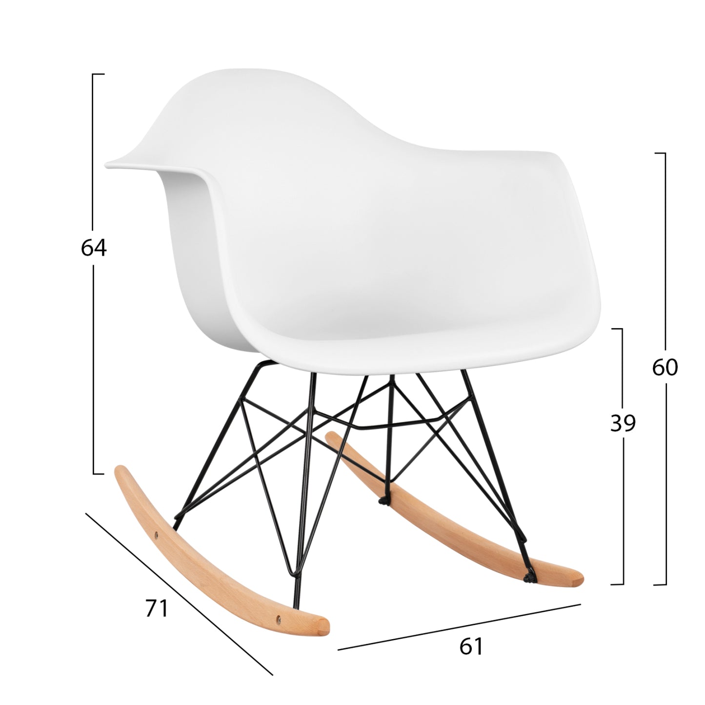Х rocking chair с бяла седалка и черна рамка 61x71x64 cm