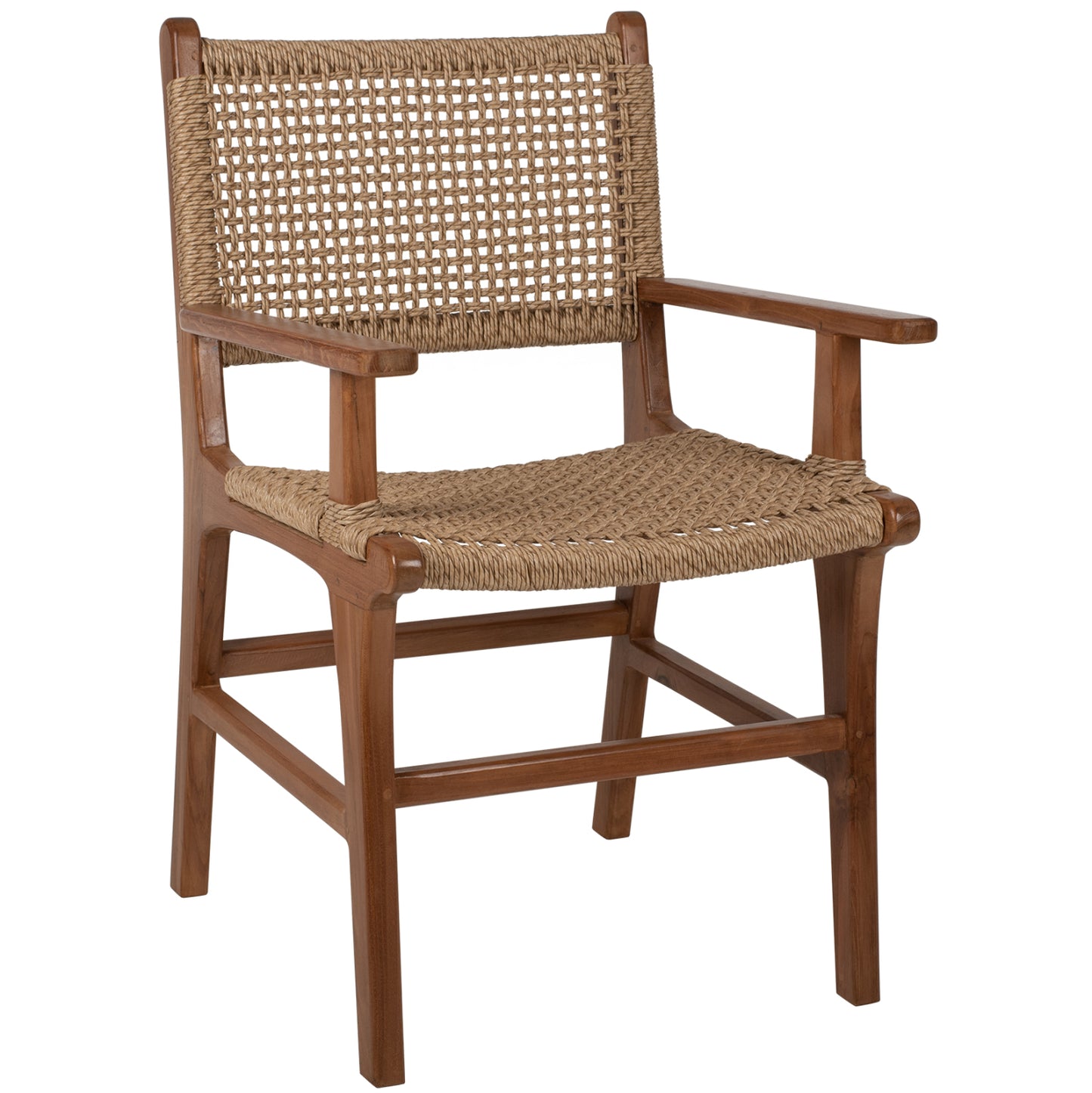 ARMCHAIR SOLID TEAK NATURAL COLOR KNITTED RATTAN ROPE 54Χ58Χ88Hcm.HM9385.01 image 1