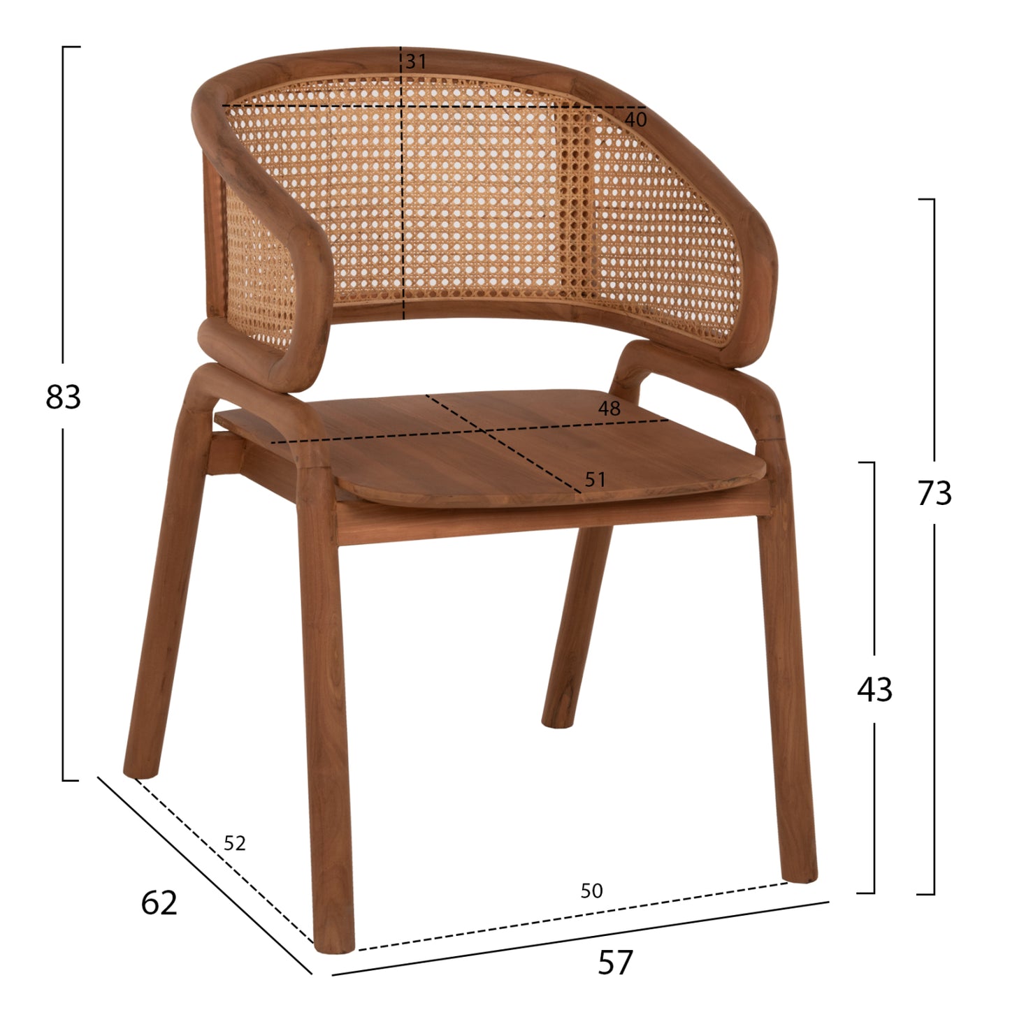 Кресло от Тиково Дърво и Ратан с Естетичен Дизайн 57x62x83Hcm
