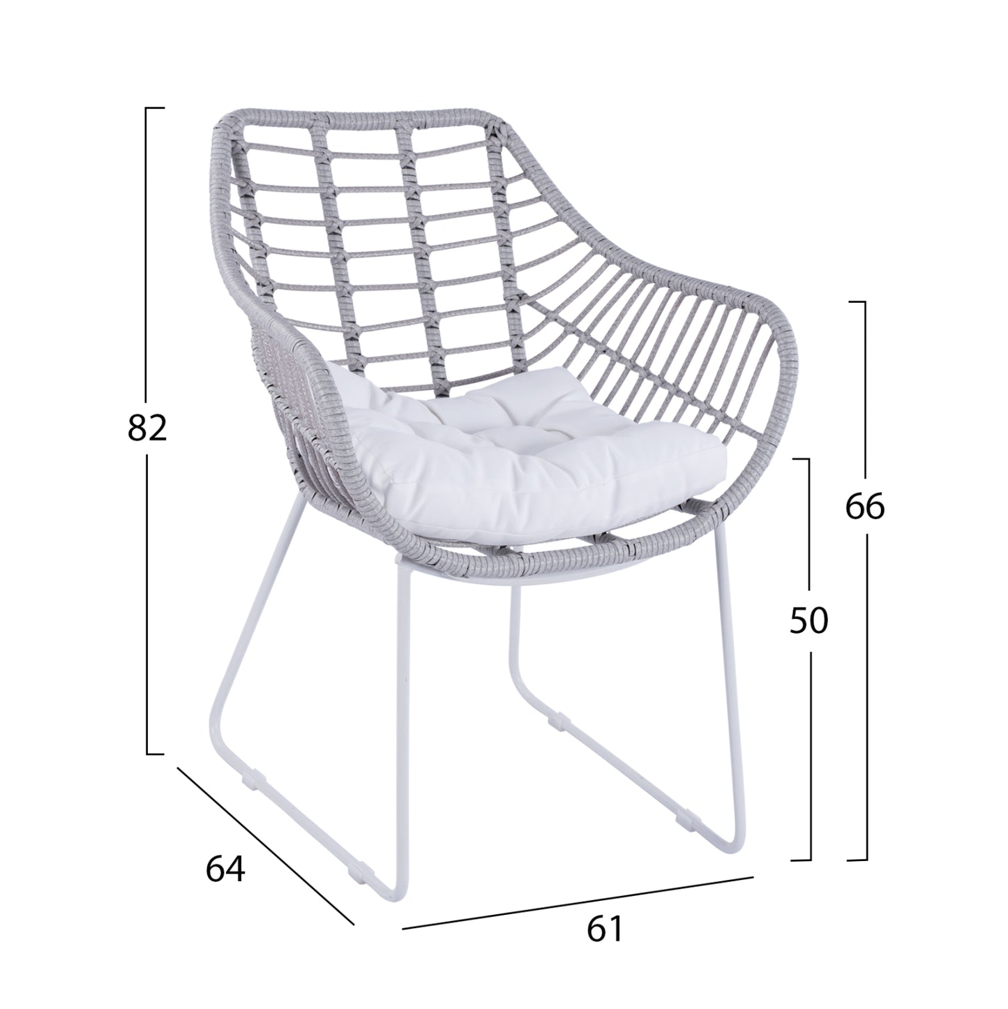 Metallic Armchair White matte & Grey Wicker HM5300.02