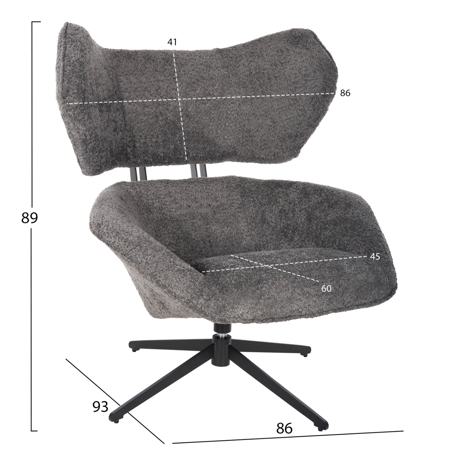 Въртящ Стол Bryll в Сиво с Метален Основен База 86x90x97Hcm