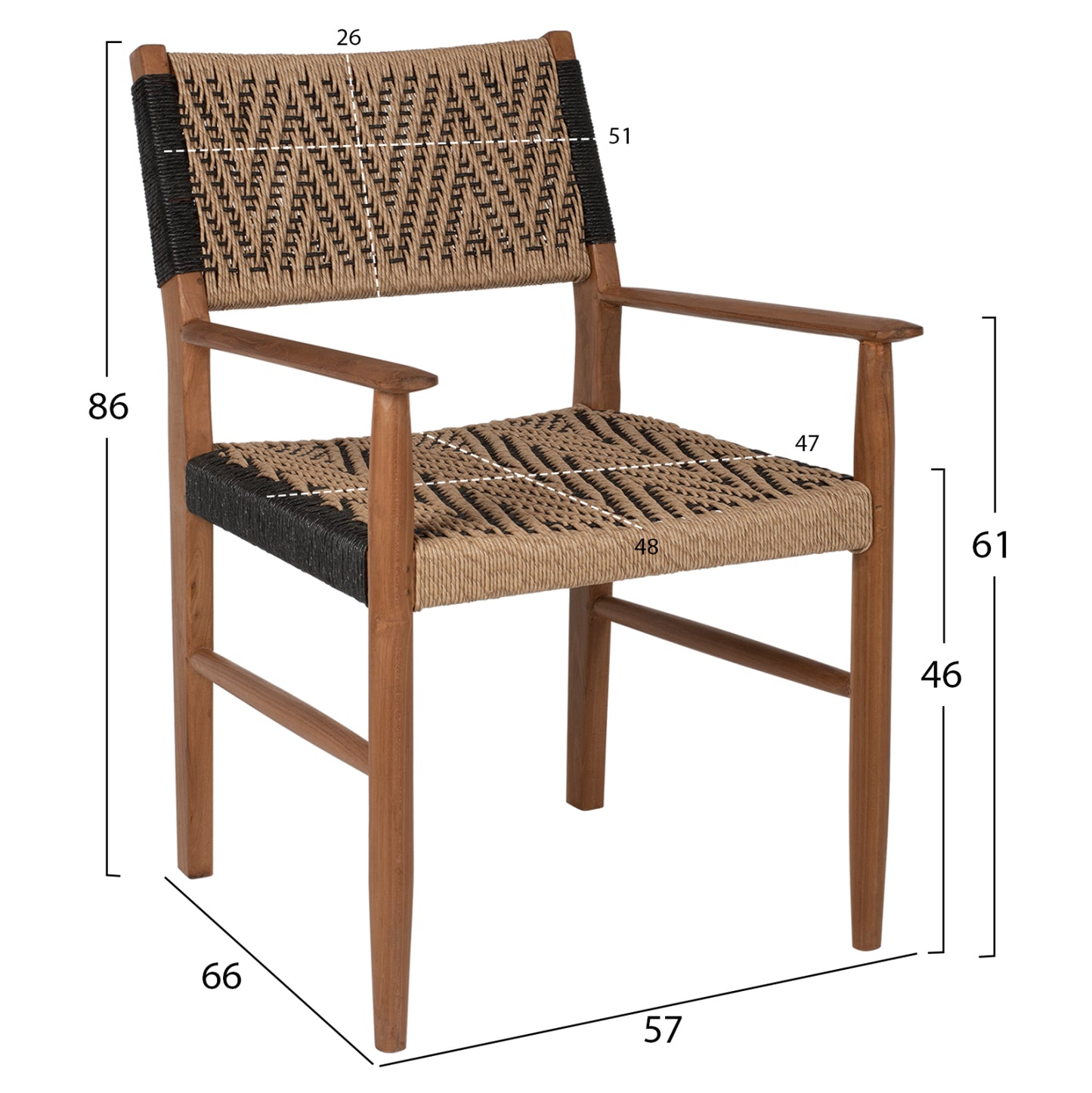 Стол за Dining с Тиково Дърво и Синтетичен Въже 57x66x86Hcm