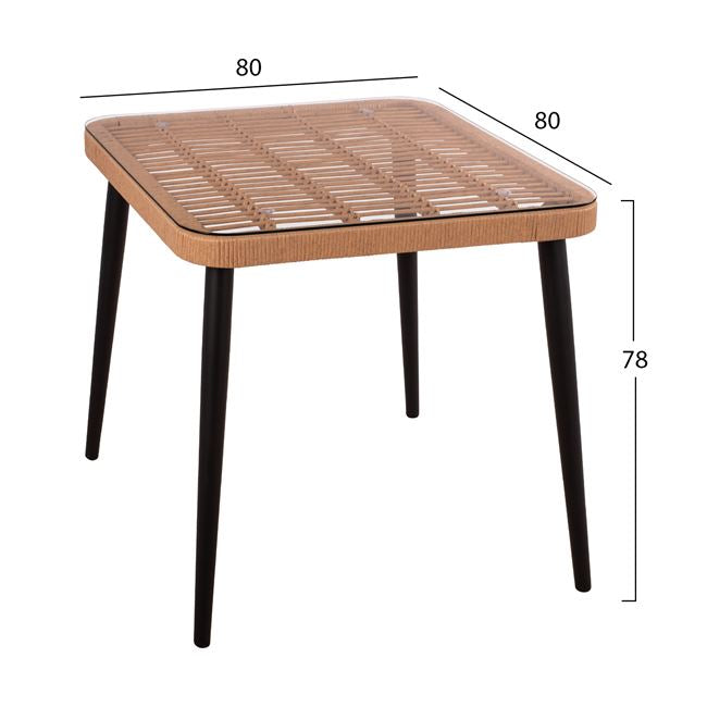 Set 3 pieces Allegra wicker with Table 80x80x78 cm Beige & Black Color HM10485