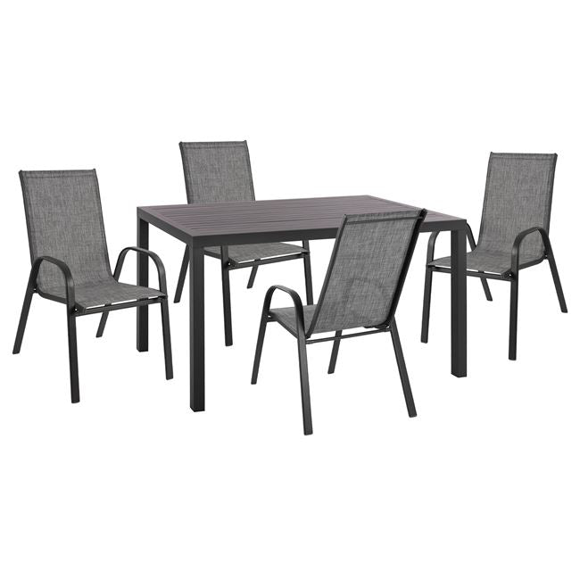 DINING SET 5PCS HM10531-ALUMINUM TABLE 140Χ80Χ75.5H & 4 CHAIRS METALLIC IN GREY image 1