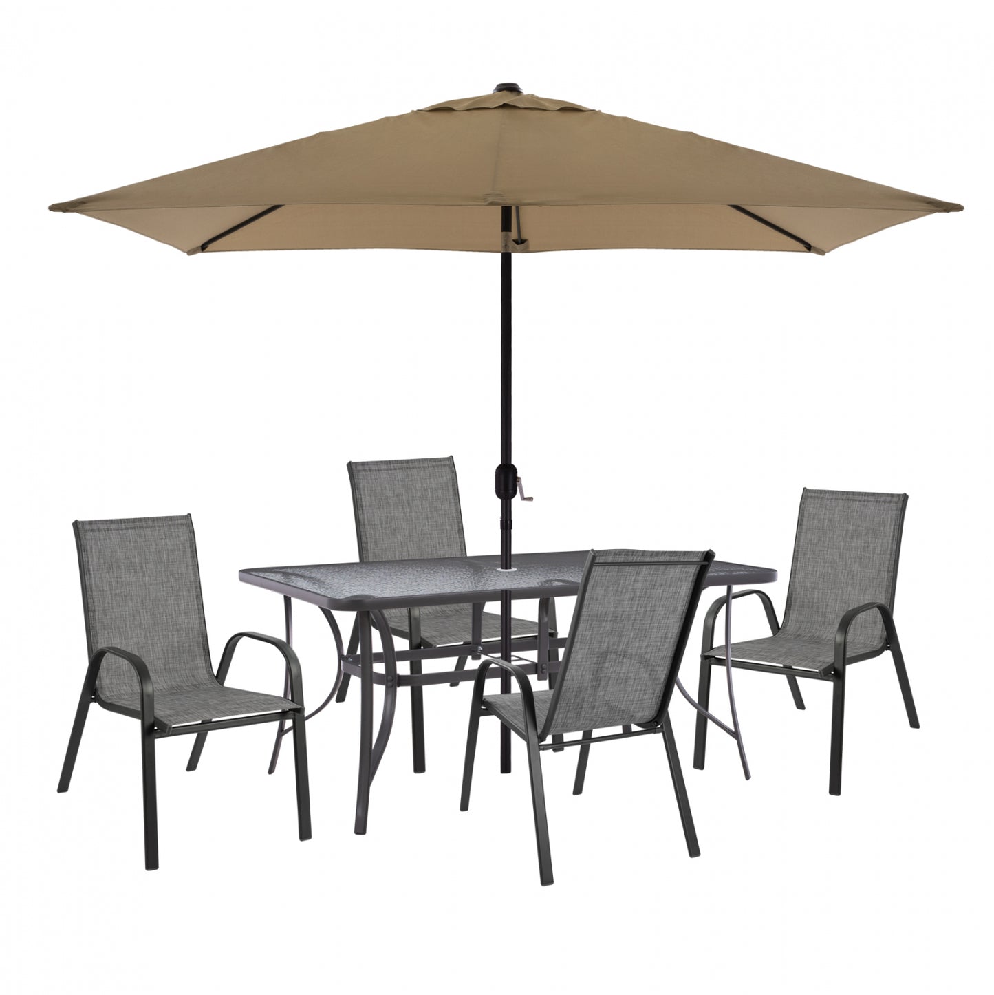 SET 6TMX BRUNO TABLE WITH MOCA GRAY UMBRELLA & LEON ARMCHAIRS HM11465 image 1