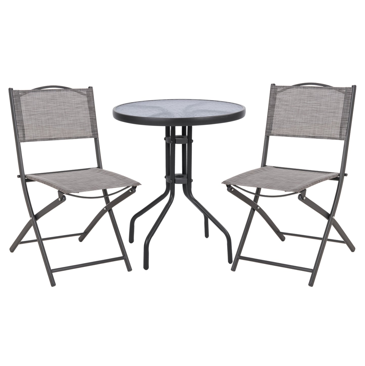 OUTDOOR DINING SET 3PCS LIMA HM21037 METAL ROUND TABLE & 2 FOLDABLE CHAIRS-GREY image 1