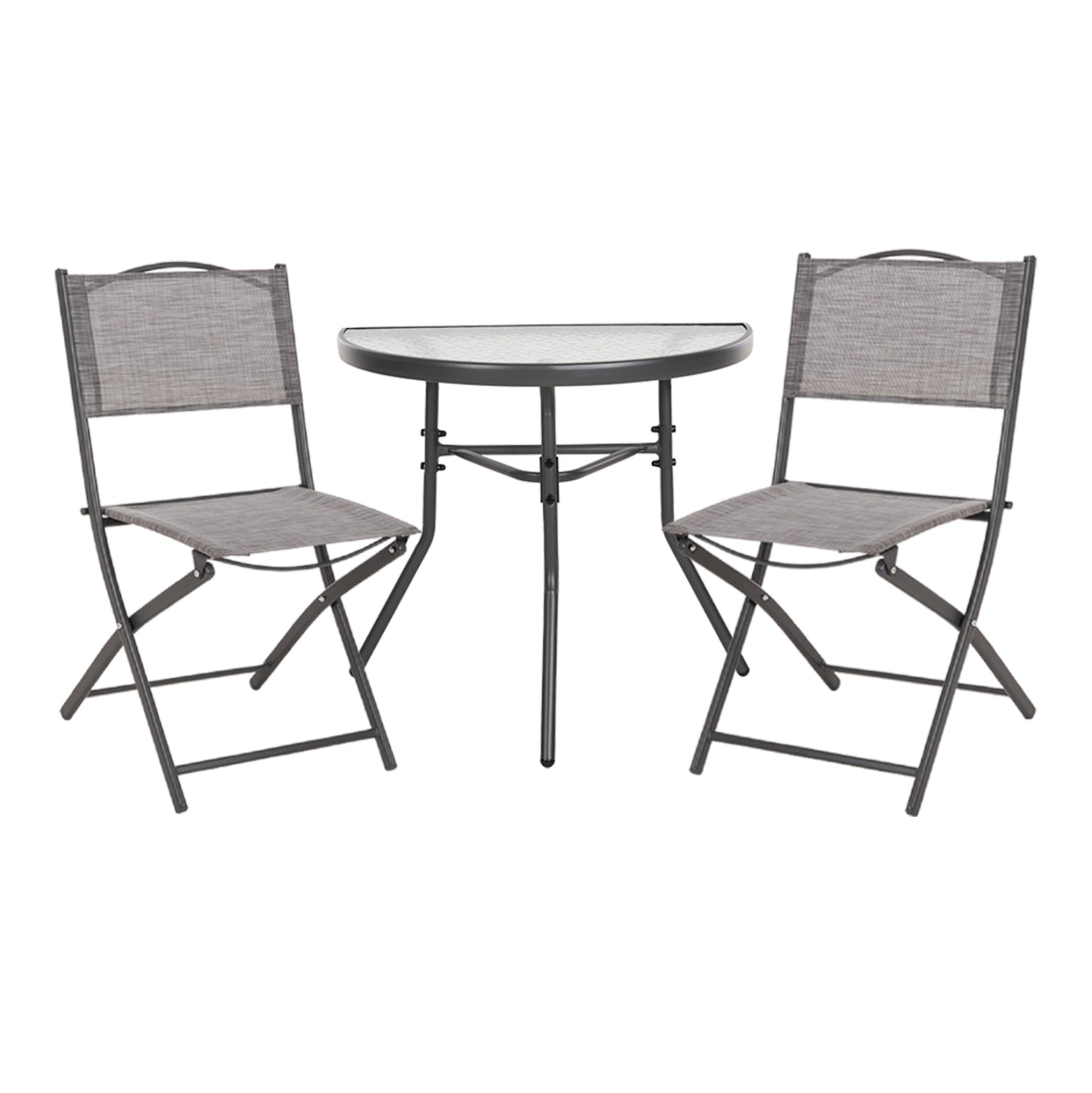 OUTDOOR DINING SET 3PCS LIMAG HM21039 METAL SEMICIRCULAR TABLE & 2 FOLDABLE CHAIRS-GREY image 1