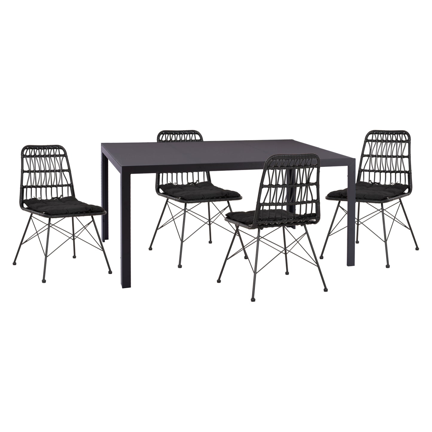 OUTDOOR DINING SET 5PCS OFER HM21029 DARK GRAY METAL-BLACK WICKER & METAL image 1