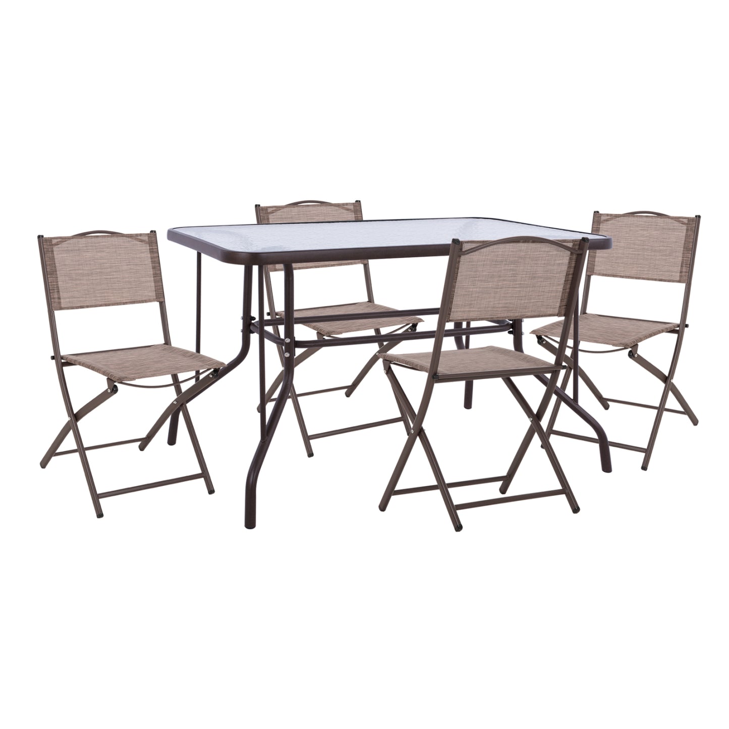 OUTDOOR DINING SET 5PCS MAG HM21034 METAL TABLE ADAM & 4 FOLDABLE CHAIRS-BROWN image 1