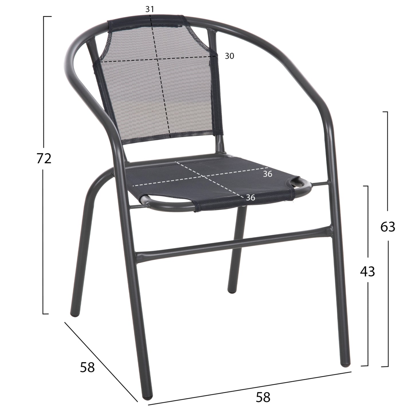 OUTDOOR SET 3PCS HM10711 GREY METAL-SAFETY GLASS-GREY TEXTILENE