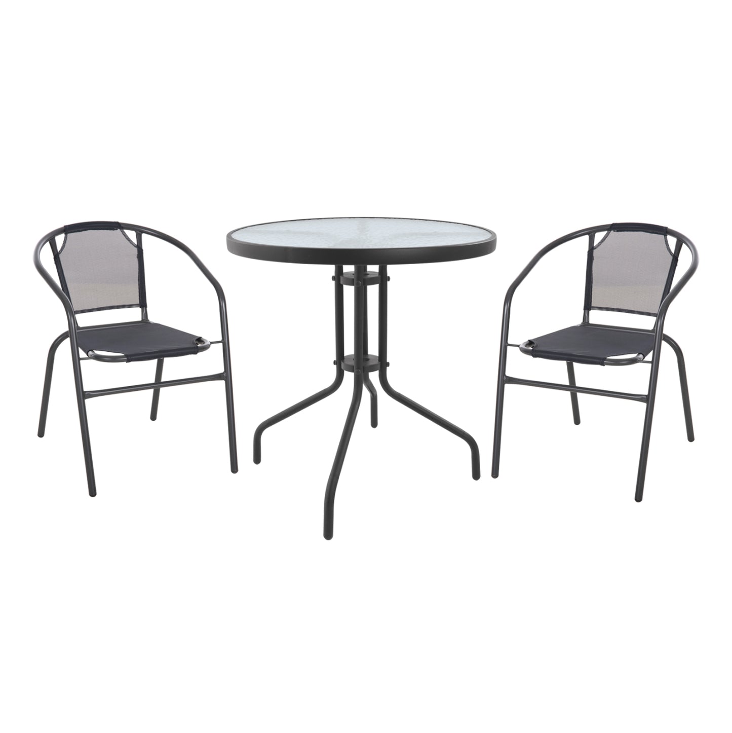 OUTDOOR SET 3PCS HM10711 GREY METAL-SAFETY GLASS-GREY TEXTILENE image 1