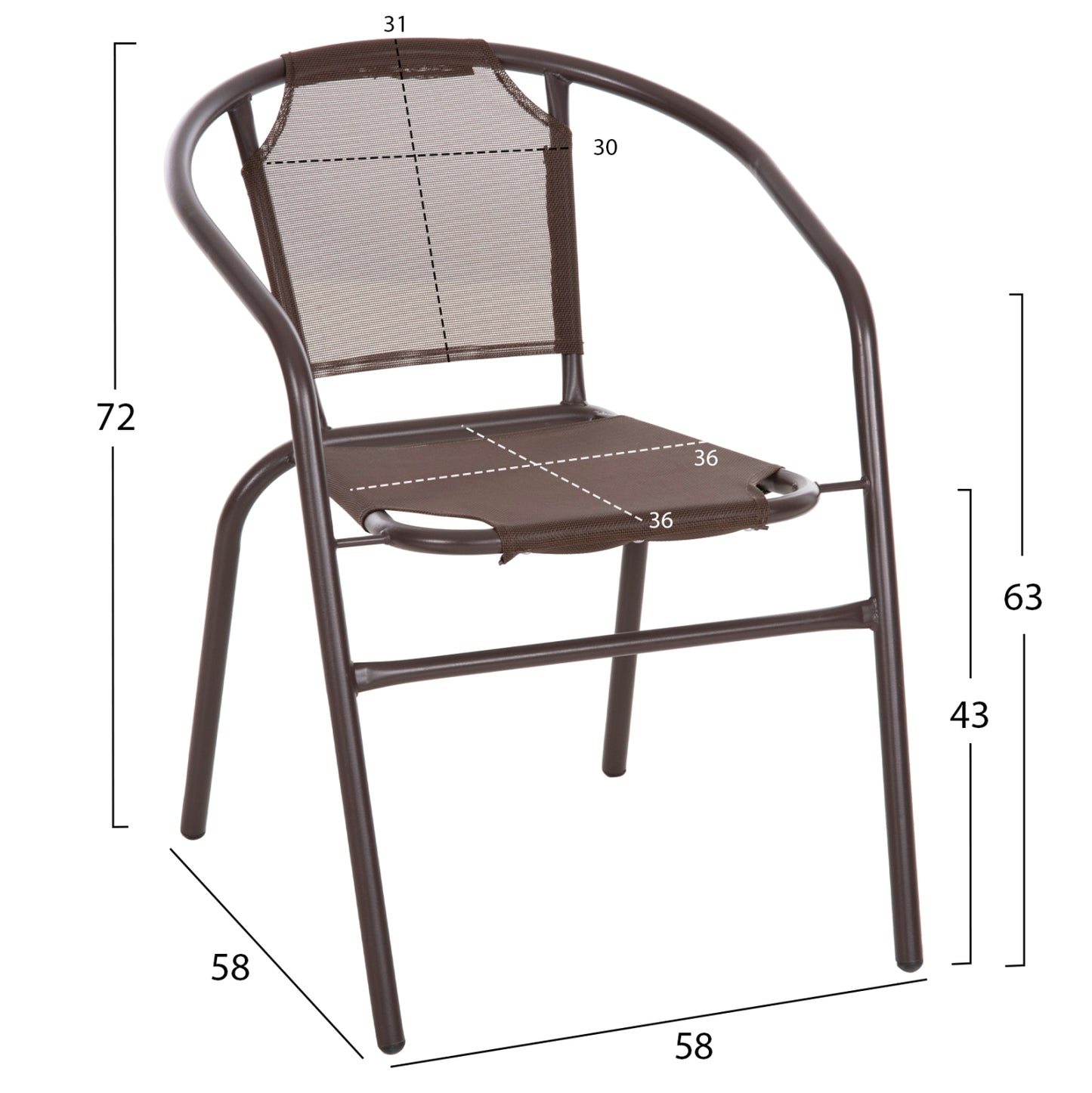 OUTDOOR SET 3PCS HM10712 BROWN METAL-SAFETY GLASS-BROWN TEXTILENE