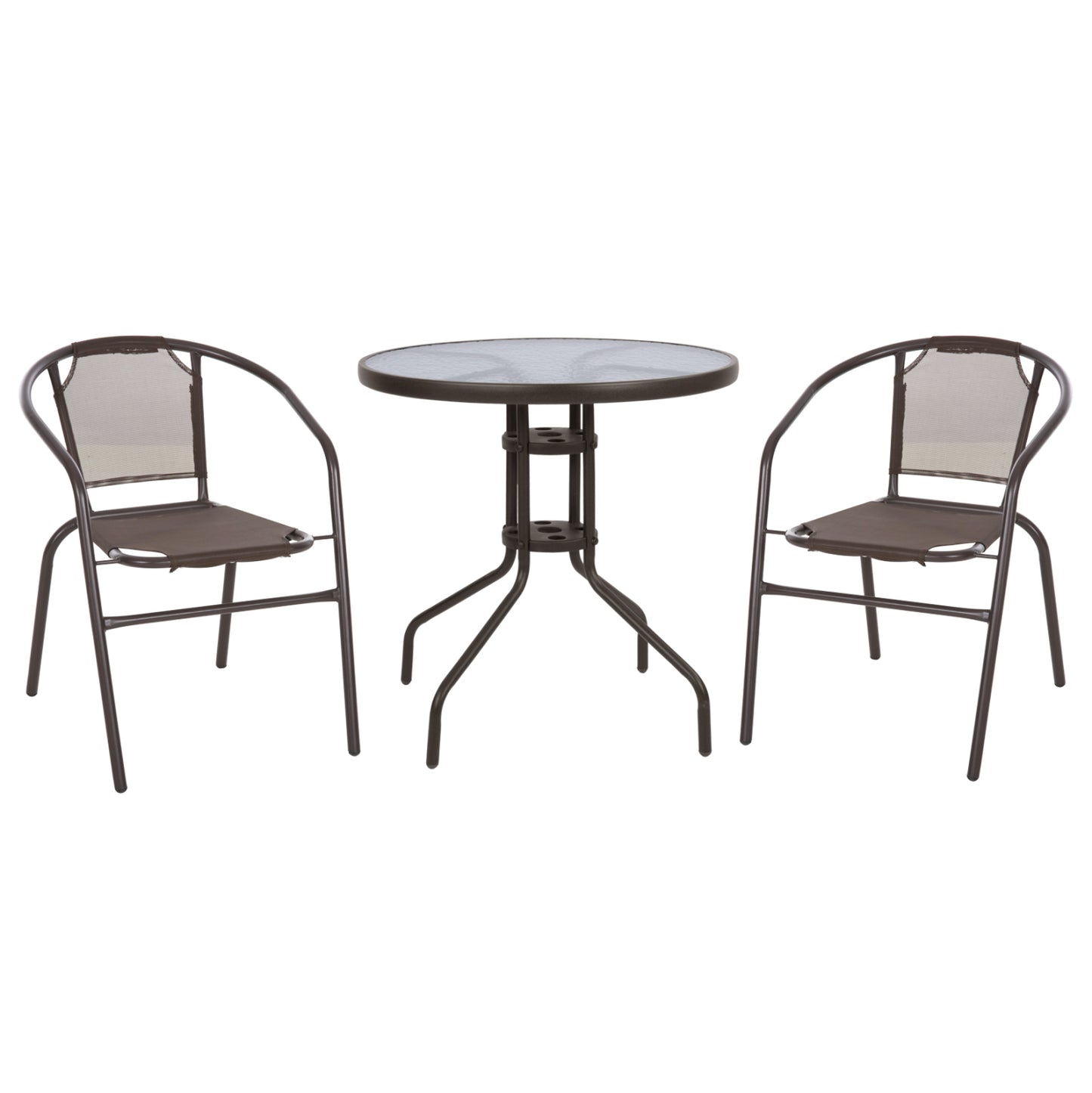 OUTDOOR SET 3PCS HM10712 BROWN METAL-SAFETY GLASS-BROWN TEXTILENE image 1