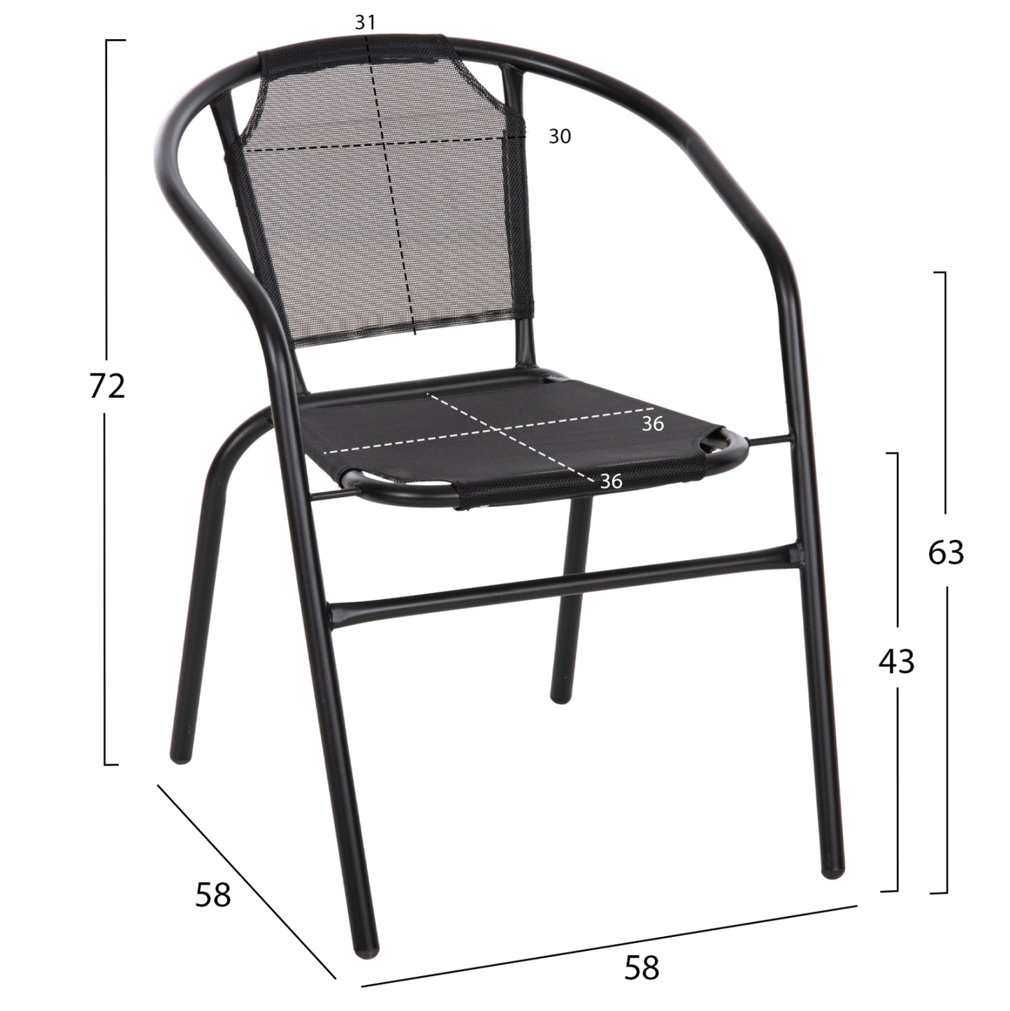 OUTDOOR SET 3PCS HM10713 BLACK METAL-SAFETY GLASS-BLACK TEXTILENE