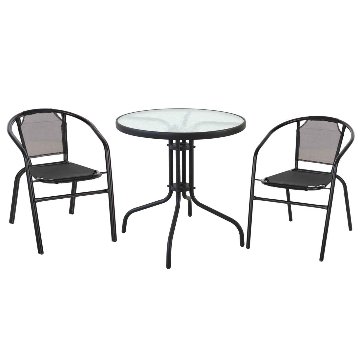 OUTDOOR SET 3PCS HM10713 BLACK METAL-SAFETY GLASS-BLACK TEXTILENE image 1