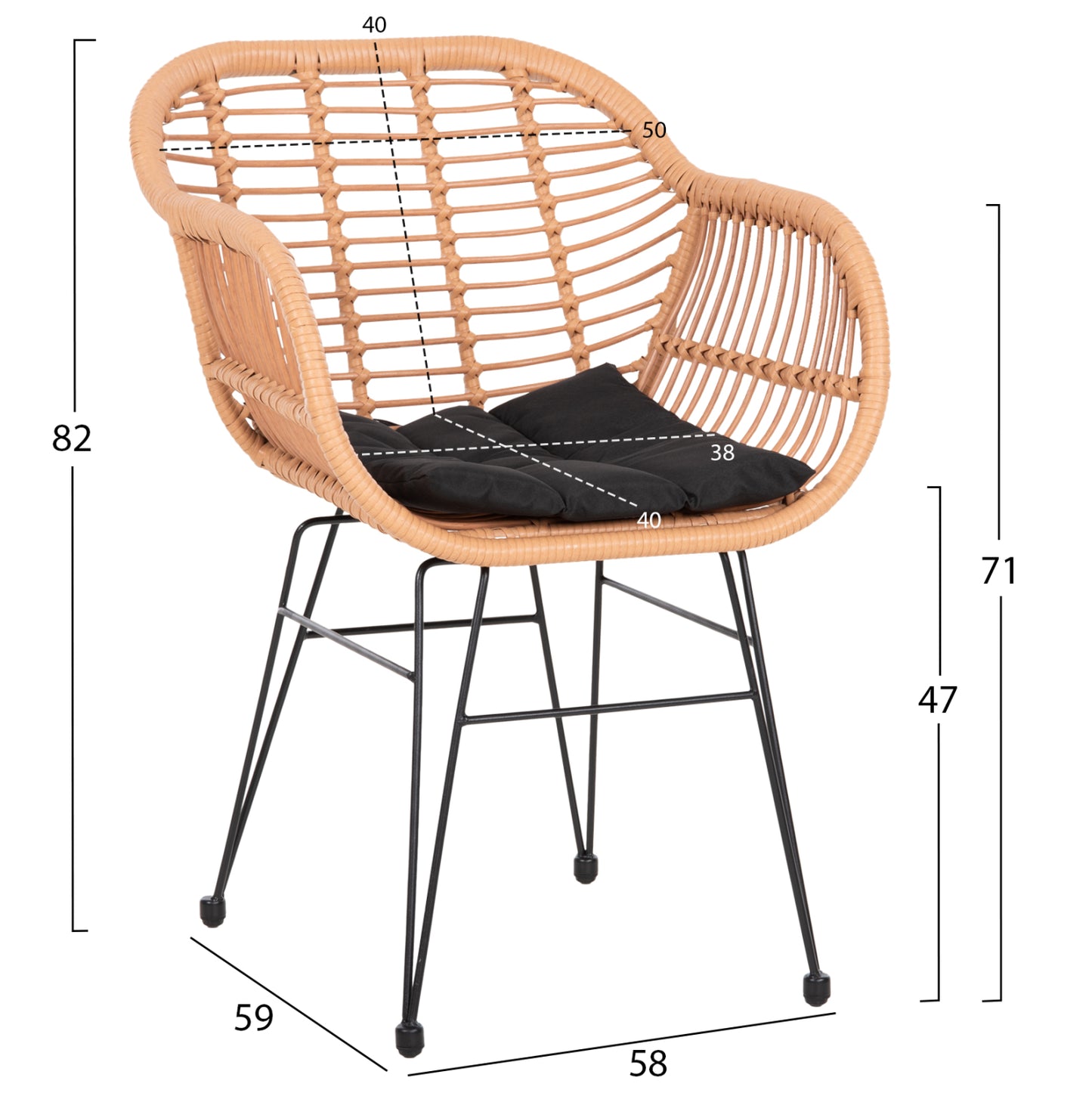 OUTDOOR DINING SET 3PCS ALLEGRA HM10476 WICKER IN BEIGE-METAL IN BLACK