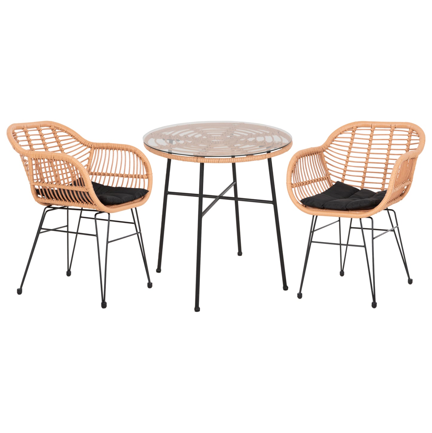 OUTDOOR DINING SET 3PCS ALLEGRA HM10476 WICKER IN BEIGE-METAL IN BLACK image 1